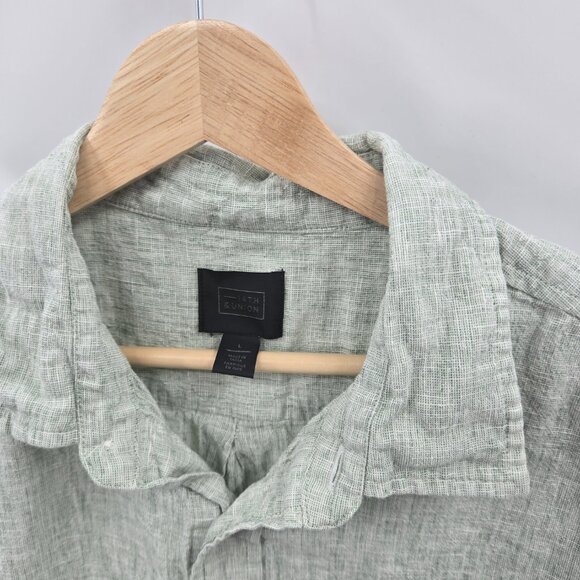 14th and Union Light Green Linen/Cotton Short Sleeved Button Down Large - Picture 3 of 10
